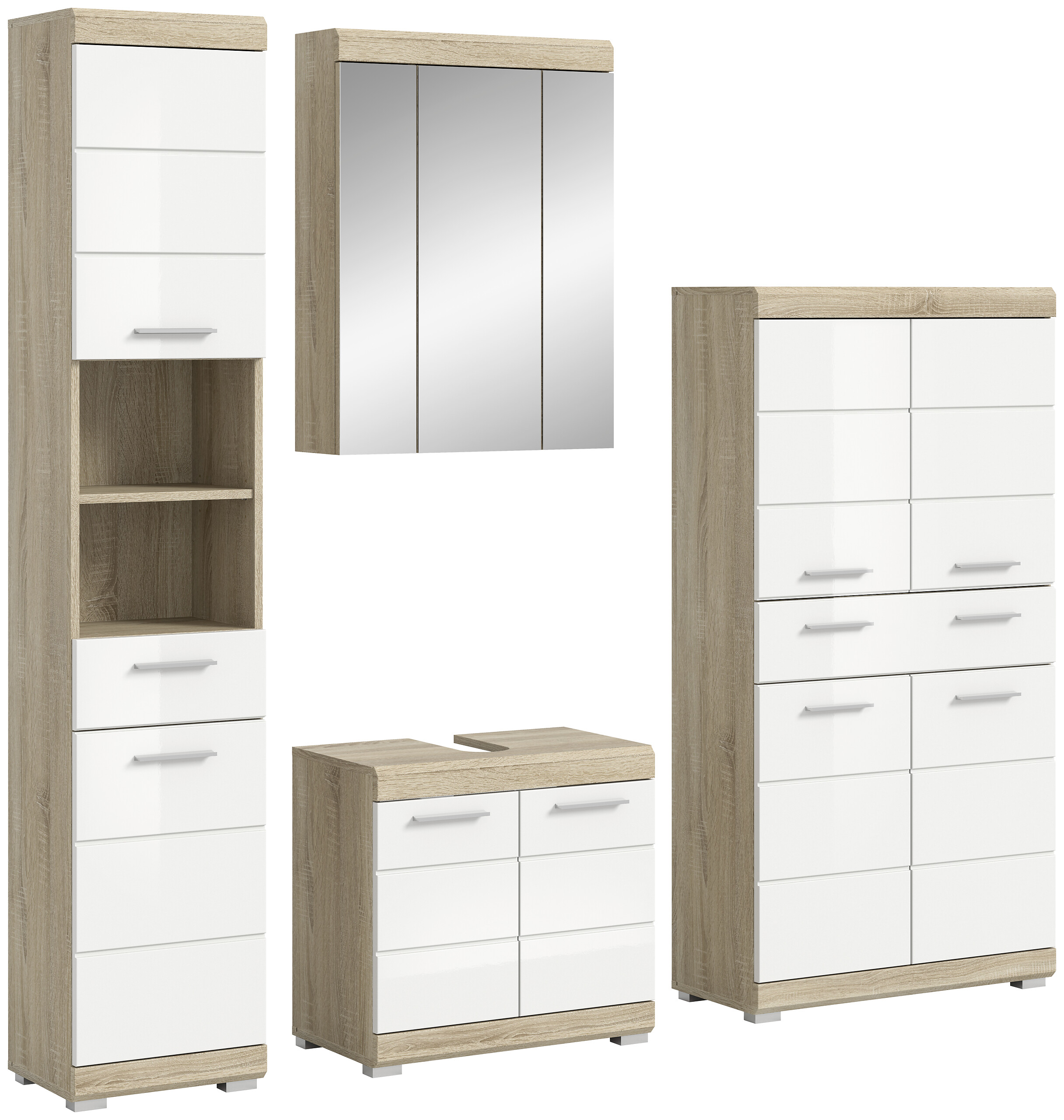 Badezimmer-Set Lambada Eiche Sonoma Nachbildung weiß Hochglanz B/H/T: ca. 186x191x34 cm
