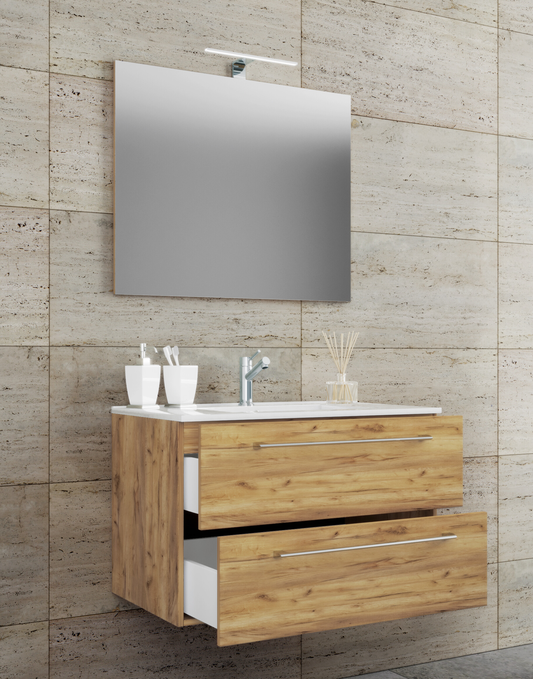 Waschplatz 3tlg-Badinos Eiche Honig Nachbildung B/H/T: ca. 81x52x46 cm Waschplatz 3tlg-Badinos Eiche Honig Nachbildung B/H/T: ca. 81x52x46 cm