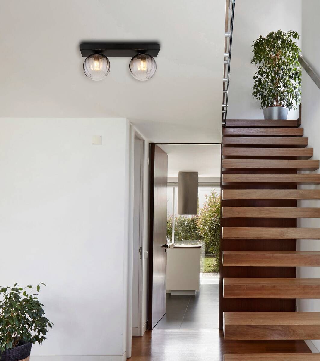 GLOBO Wandleuchte klar schwarz Metall B/H/T: ca. 12x15x35 cm 2 Brennstellen