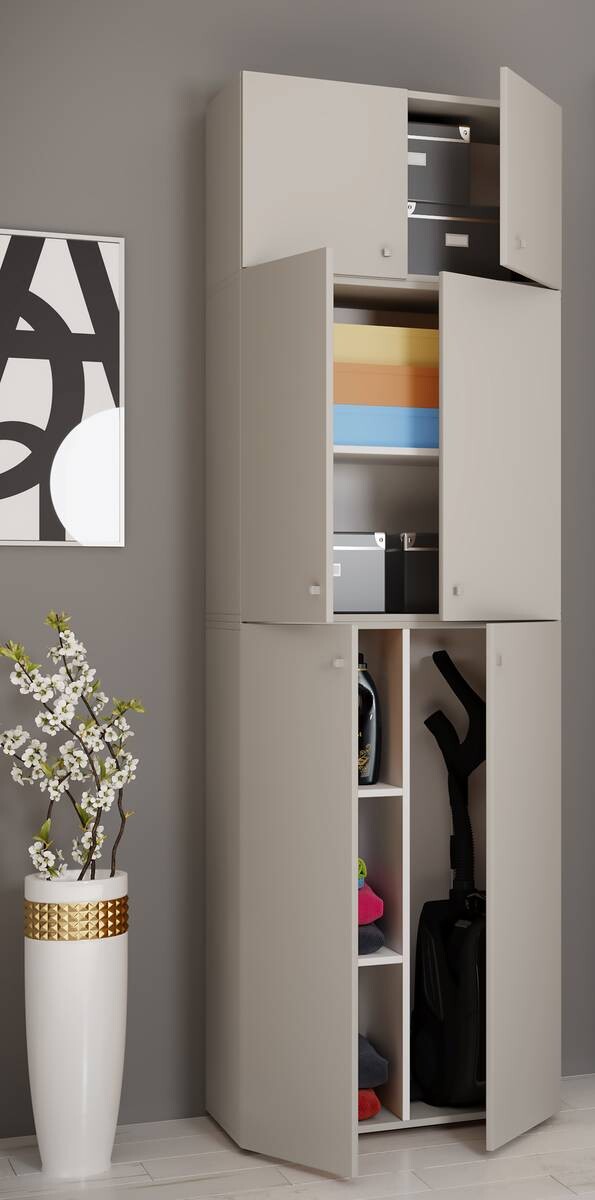 Putzschrank Lona grau weiß B/H/T: ca. 70x223x39 cm