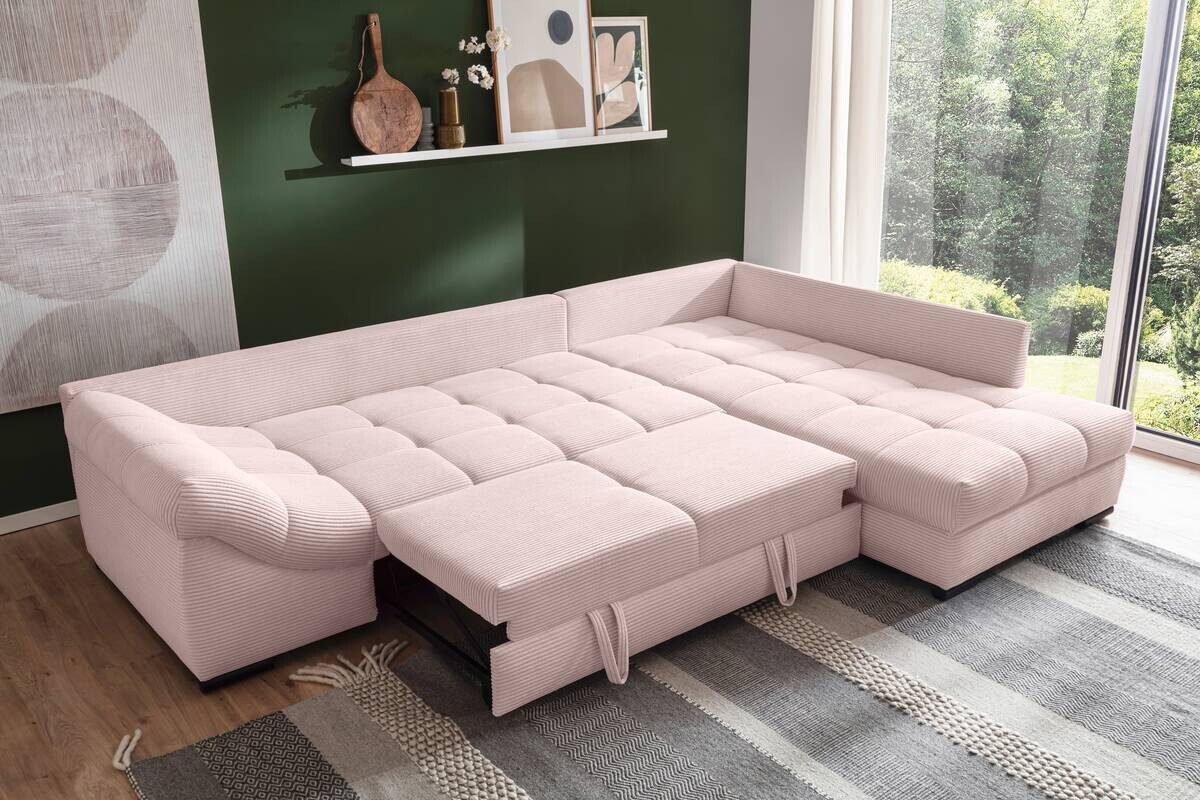Ecksofa mit Bettfunktion altrosa Microfaser B/H/T: ca. 303x88x202 cm