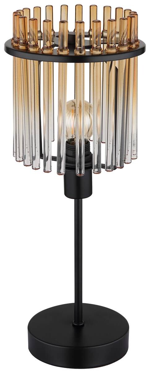 GLOBO Tischleuchte Gorley schwarz amber Metall Glas H/D: ca. 37,5x15 cm E14 1 Brennstellen
