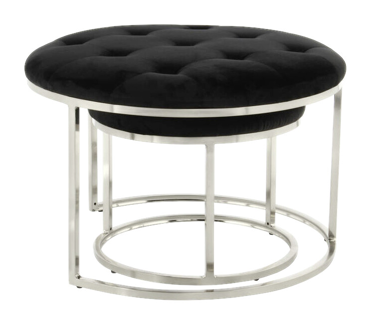 360 Living Hocker Myla 100 2er-Set schwarz silber Samt Metall H/D: ca. 41x60 cm