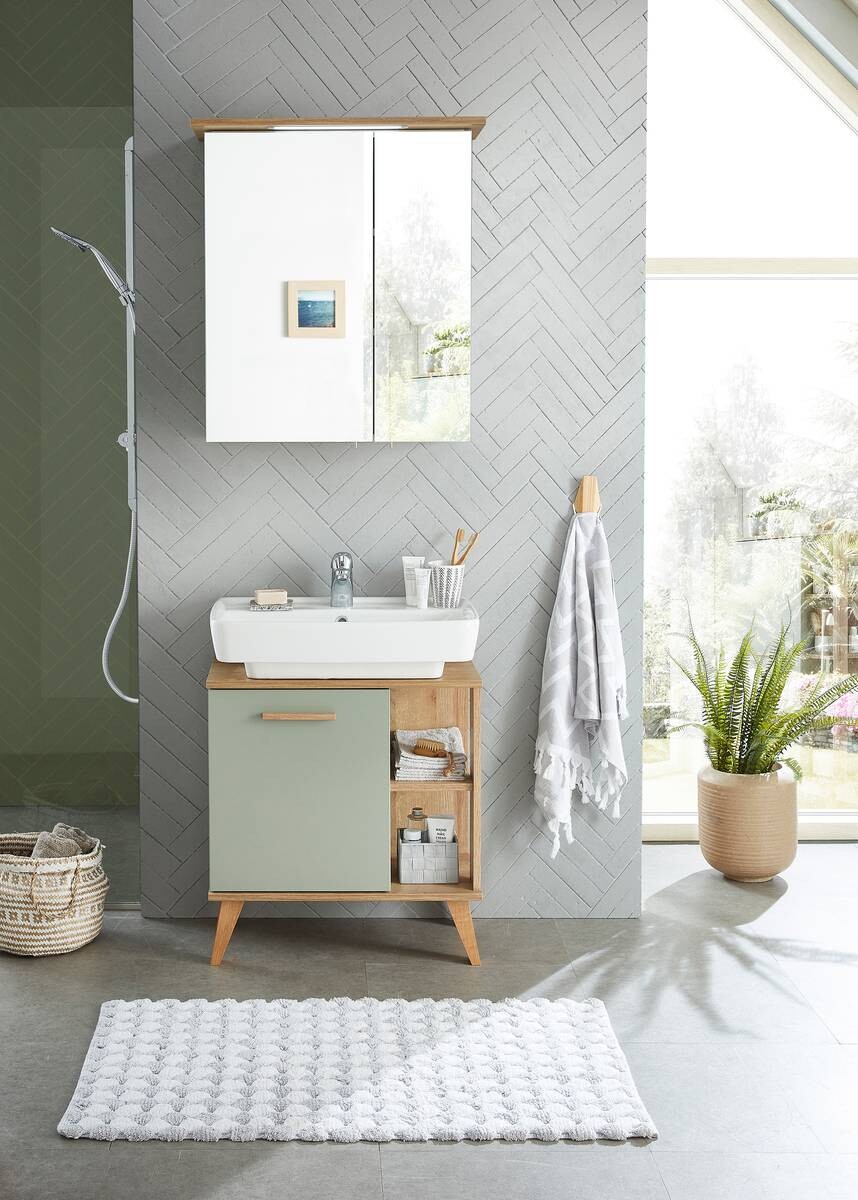 Badezimmer-Set Quickset 963 salbei Nachbildung Eiche Riviera Nachbildung B/H/T: ca. 60,5x200x33 cm