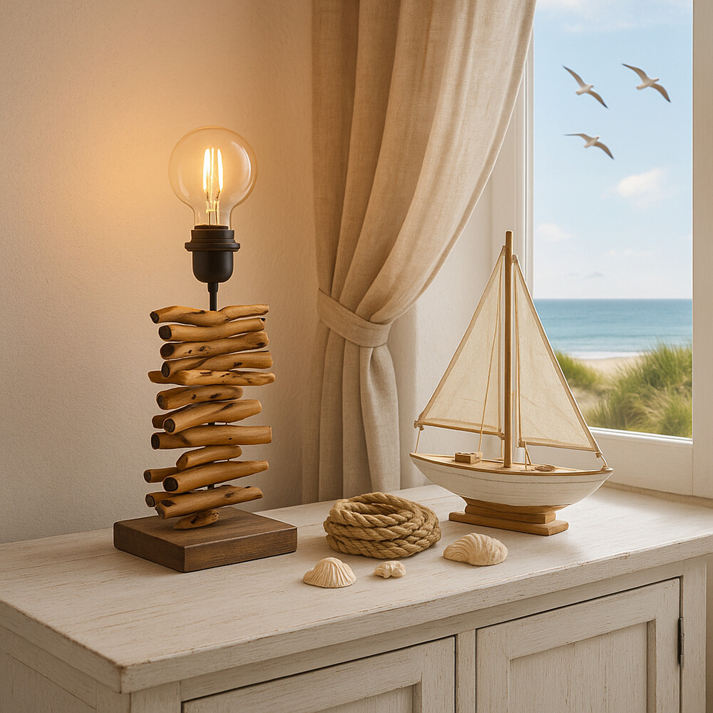 Eglo Tischlampe Seahouse braun schwarz Metall Holz B/H/L: ca. 15x40x15 cm E27 1 Brennstellen