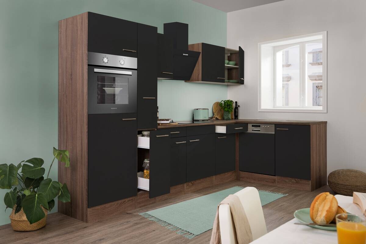 Respekta Winkelküche KBL310EYSS schwarz B/H/T: ca. 310x205x172 cm