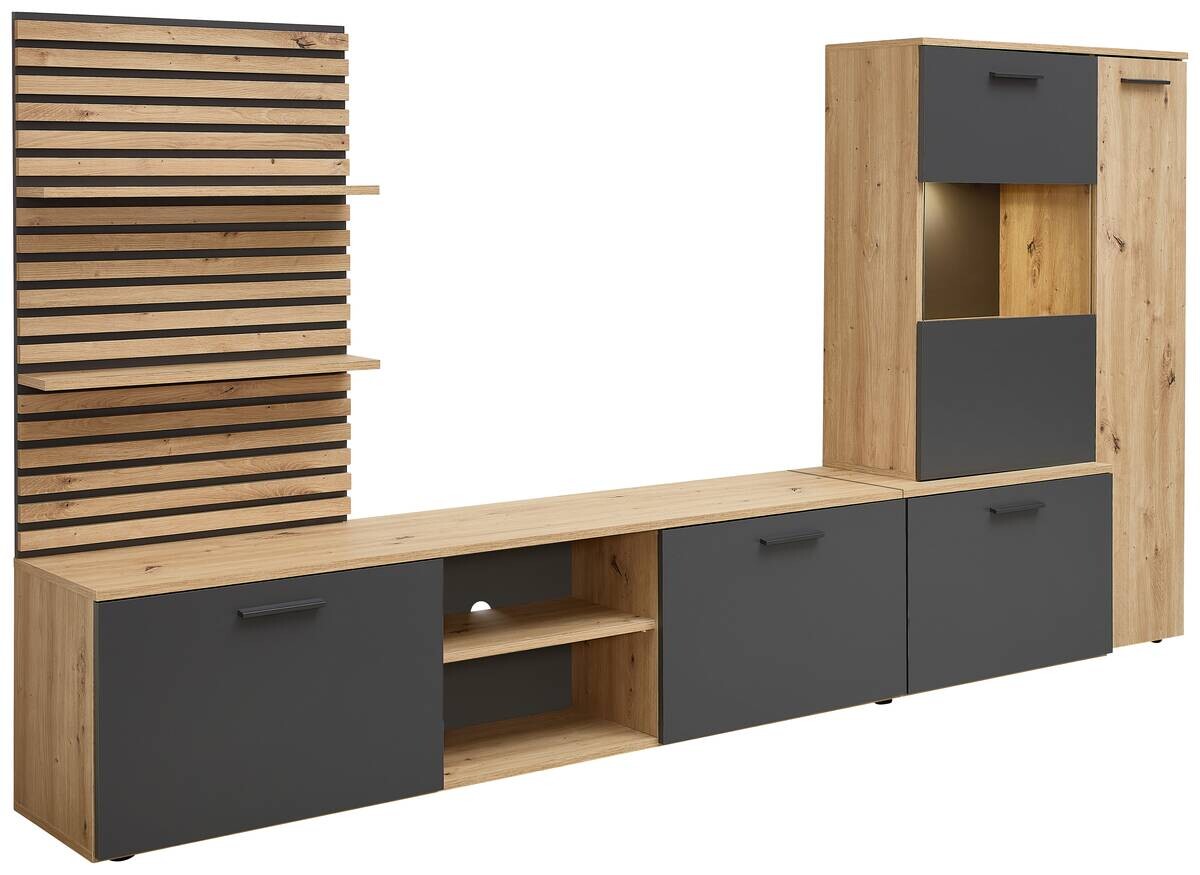 Wohnwand Heathrow Eiche Artisan Nachbildung anthrazit B/H/T: ca. 250x135x38 cm