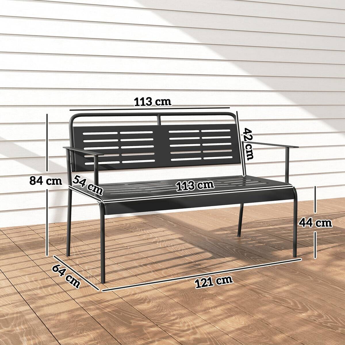 Outsunny Gartenbank schwarz Stahl B/H/L: ca. 64x84x121 cm