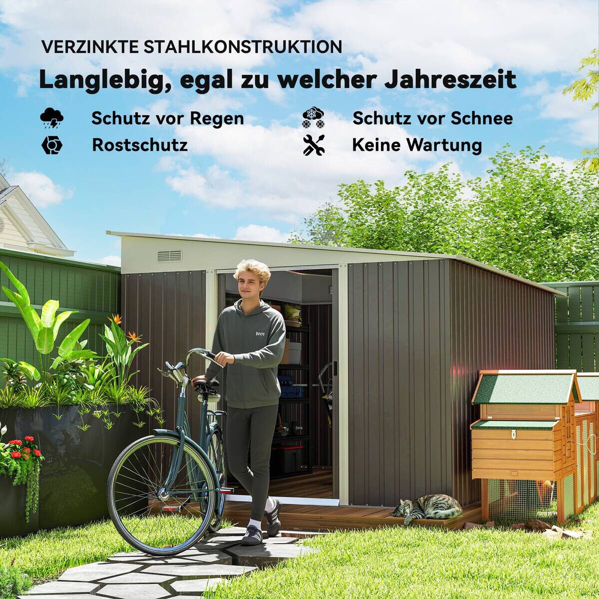 Outsunny Gartenschuppen grau Stahl B/H/L: ca. 345x201x280 cm