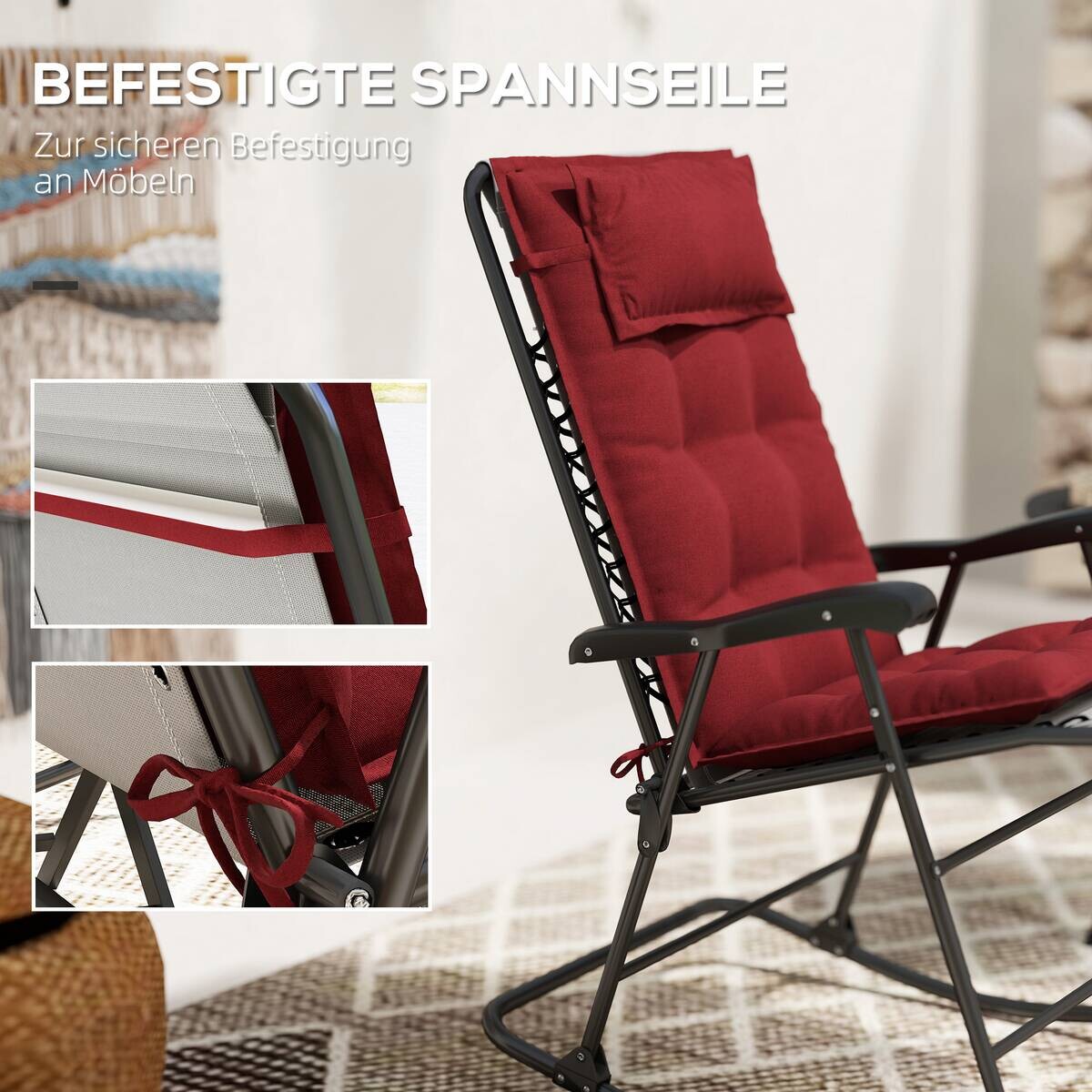 Outsunny Liegenauflage 2er Set weinrot Polyester B/H/L: ca. 50x5x116 cm