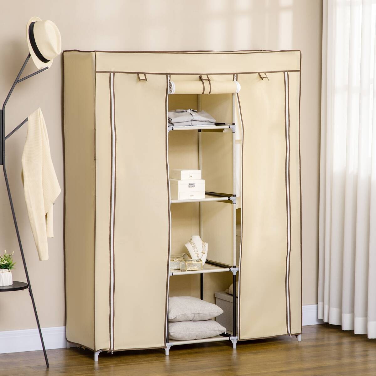 HOMCOM Kleiderschrank beige Edelstahl B/H/L: ca. 43x125x162,5 cm