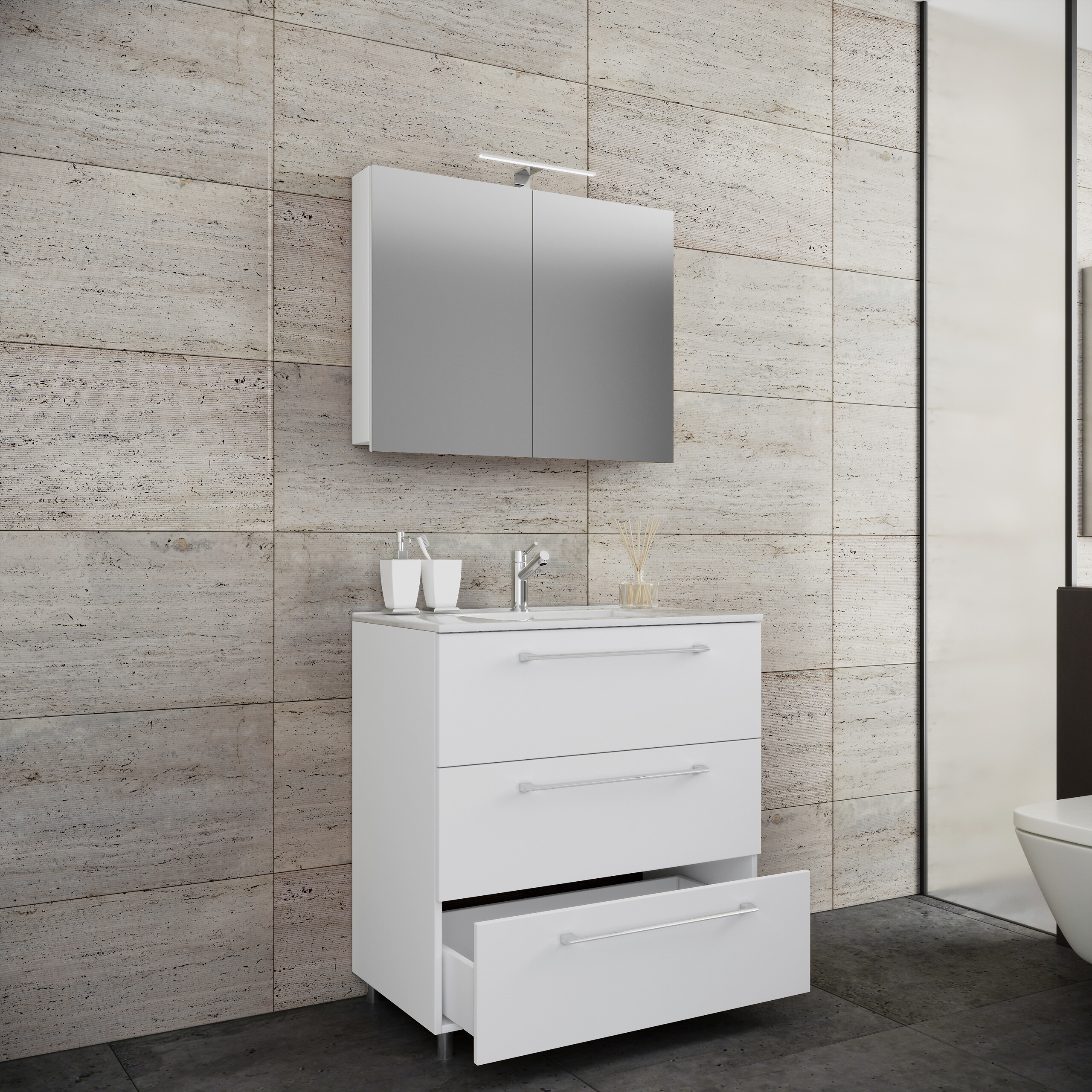 Waschplatz 3tlg-Schubo weiß B/H/T: ca. 80x86x46 cm