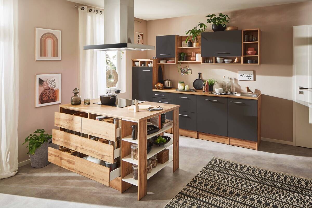 Respekta Küchenblock Hilde grau matt B/H/T: ca. 280x205x60 cm