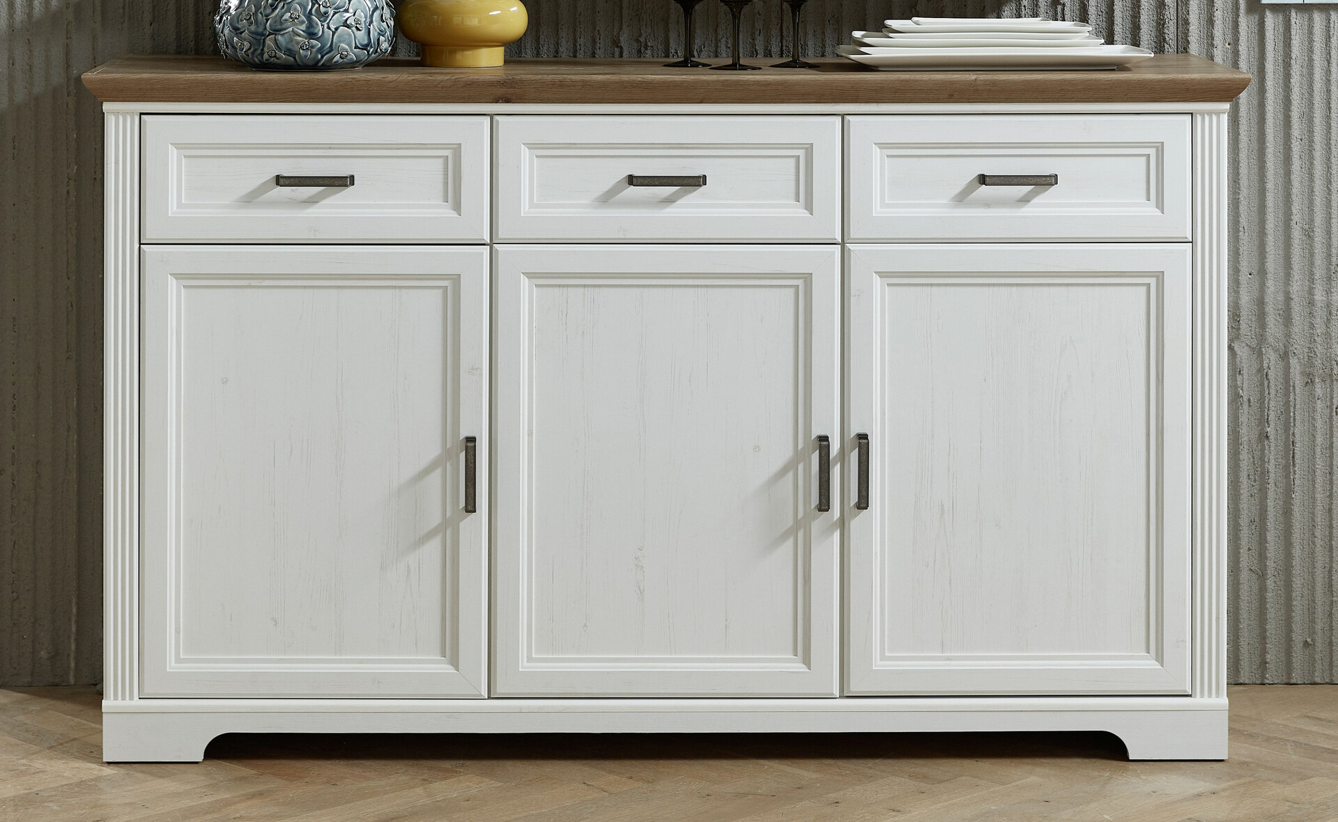 Sideboard Jasmin weiß Pinie Nachbildung Eiche Artisan Nachbildung B/H/T: ca. 166x102x48 cm