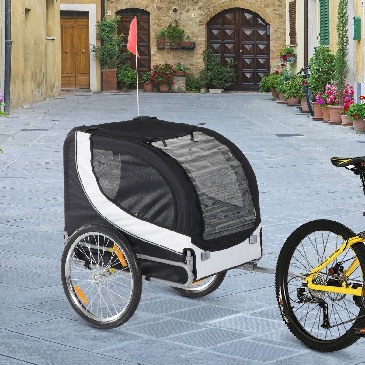 PawHut Fahrradanhänger 20 Zoll schwarz schwarz B/H/L: ca. 73x94x78 cm