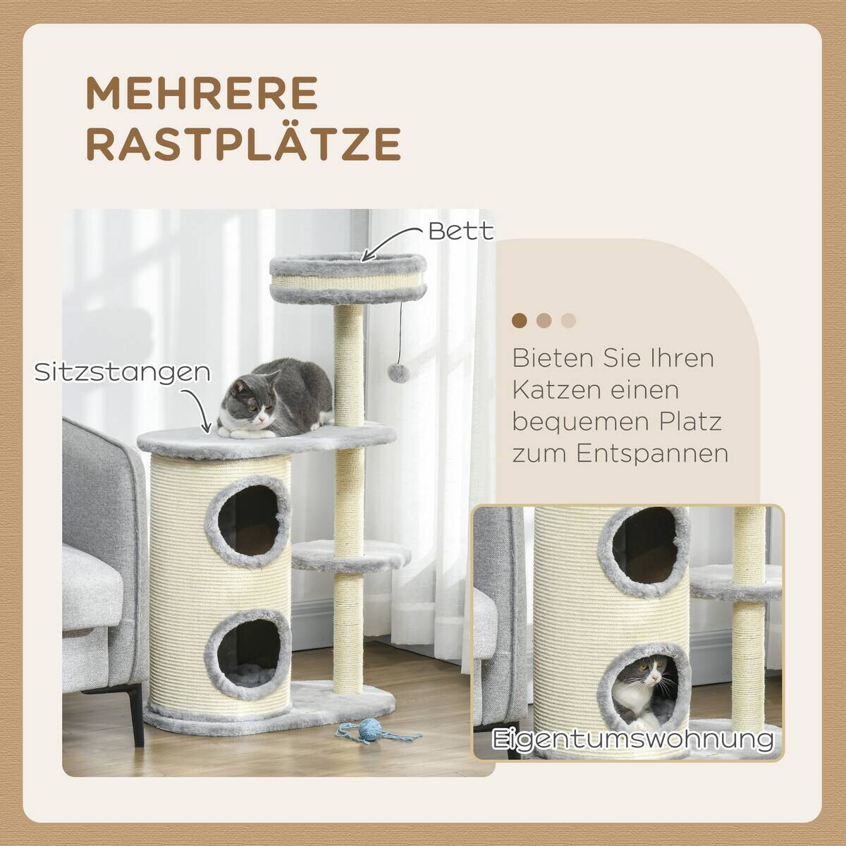 PawHut Kratzbaum grau Spanplatte B/H/L: ca. 35x100x59 cm