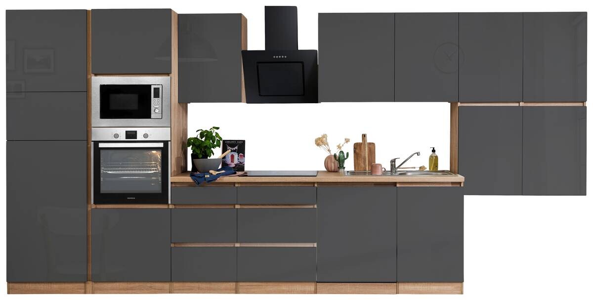 Respekta Küchenblock Premium grau hochglänzend B/H/T: ca. 445x220,5x60 cm