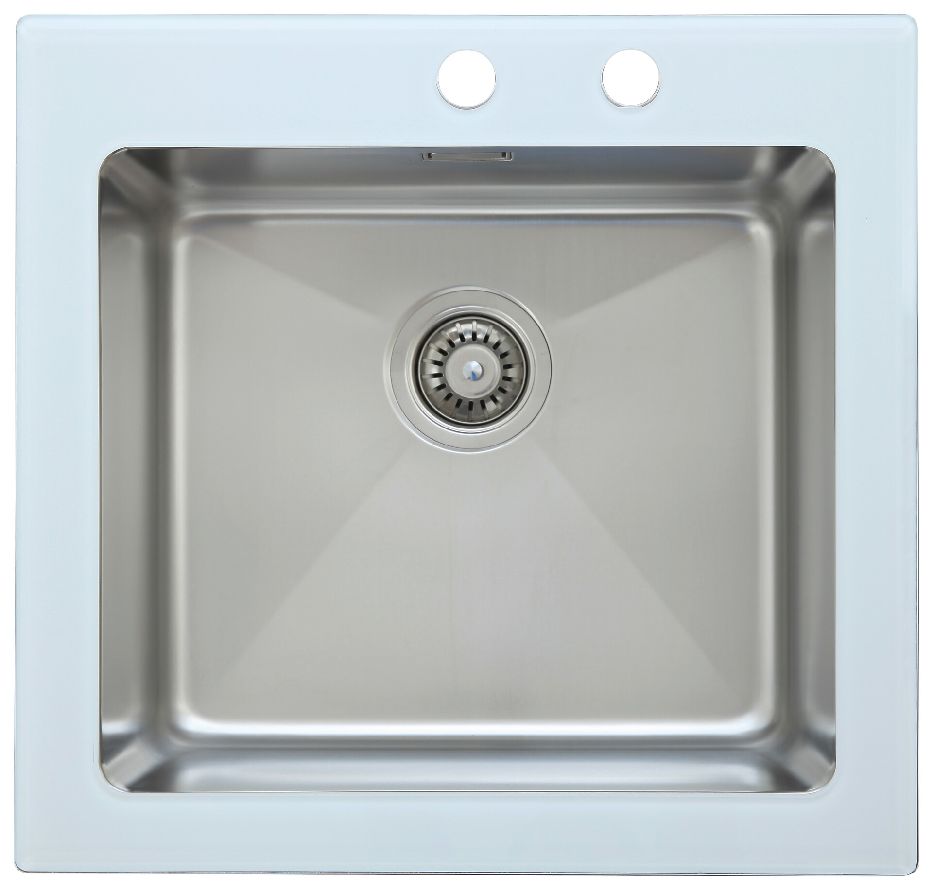 Respekta Einbauspüle New York 55 x 53 W weiß Glas Edelstahl B/H/T: ca. 55x21x53 cm