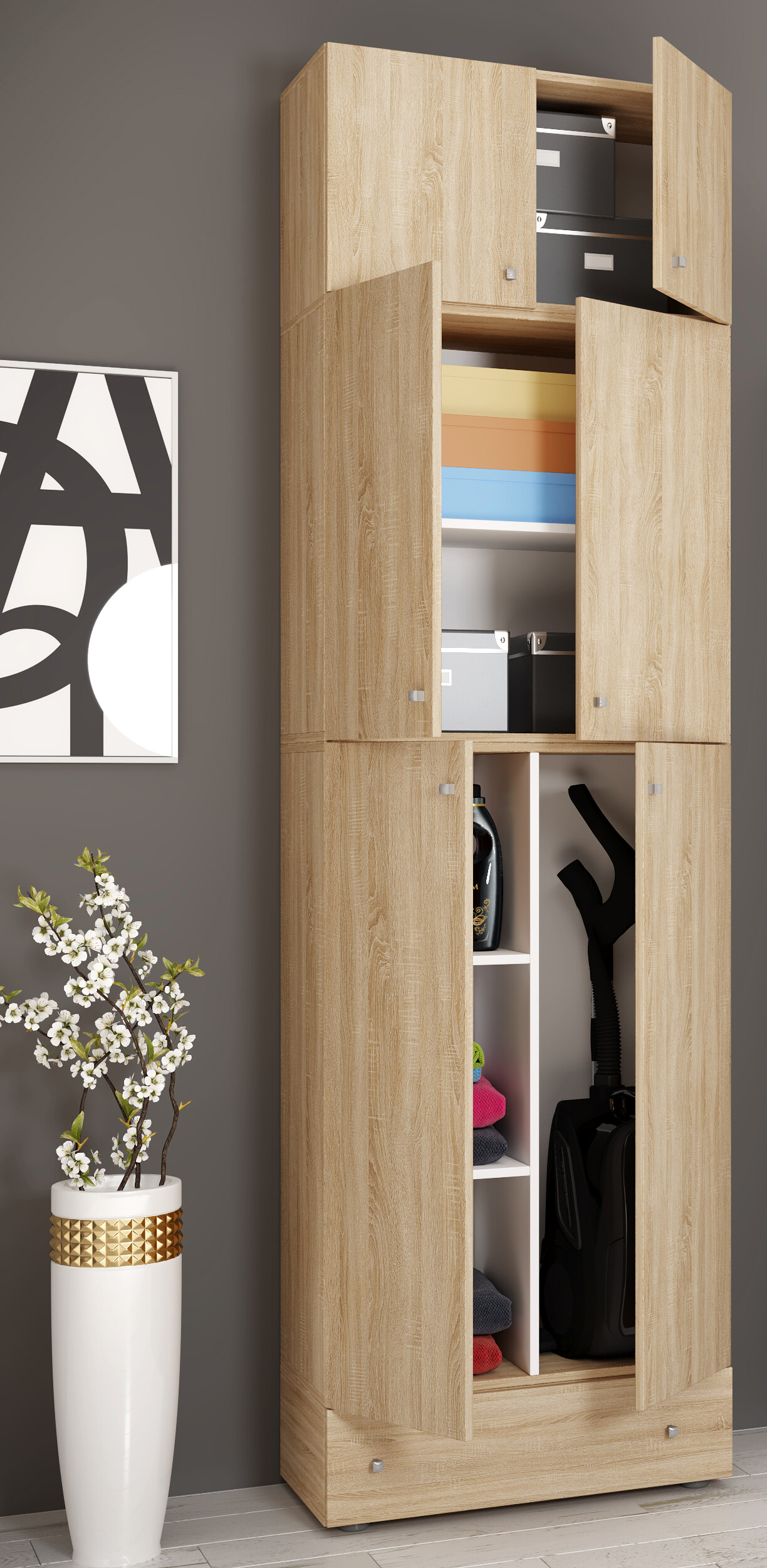 Putzschrank Lona Eiche Sonoma Nachbildung weiß B/H/T: ca. 70x240x39 cm