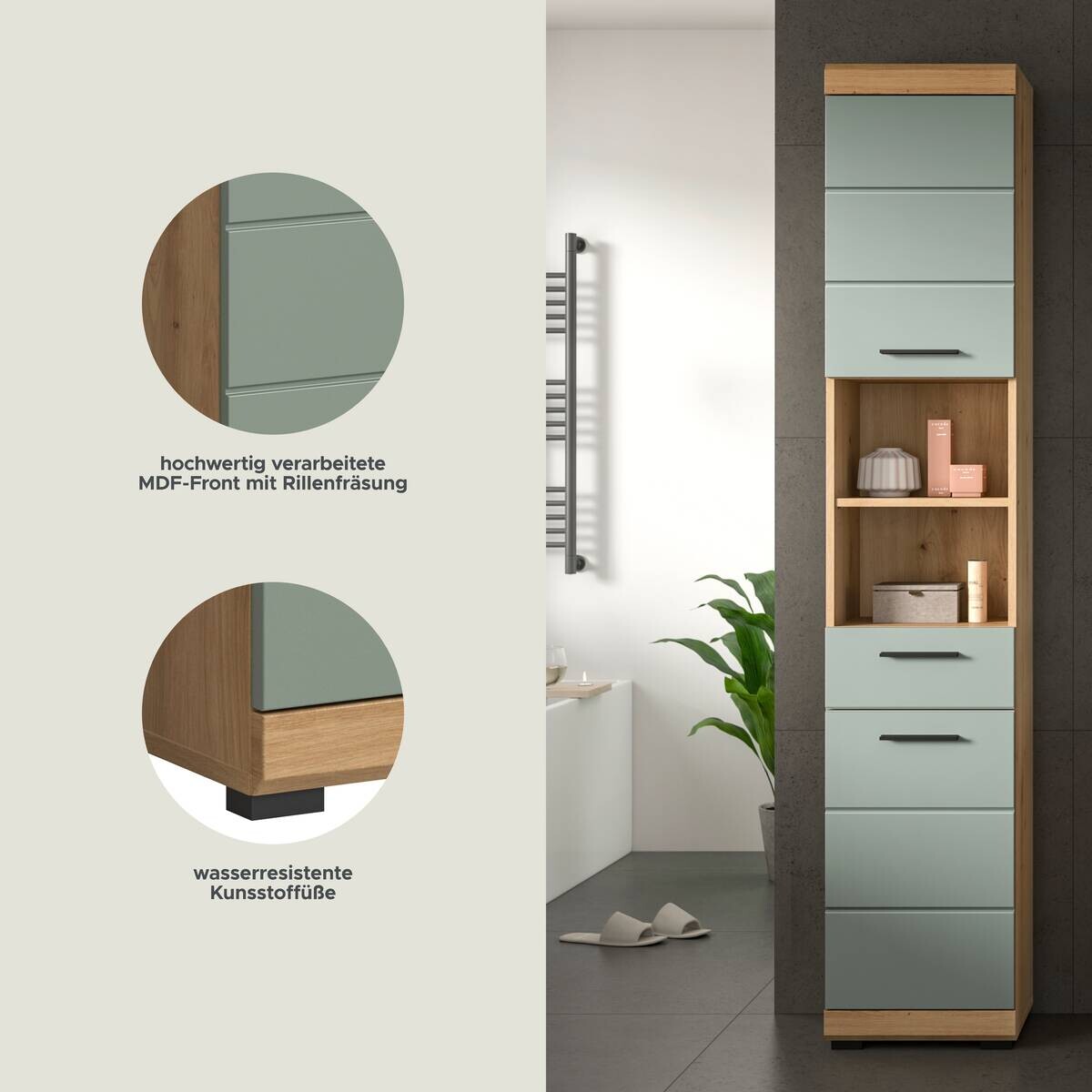 Badhochschrank Scout Eiche Artisan Nachbildung salbei Nachbildung B/H/T: ca. 37x191x31 cm