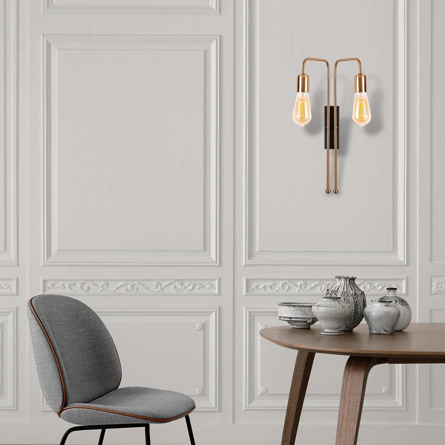 Opviq Wandleuchte schwarz gold Metall B/H/L: ca. 20x45x25 cm E27 2 Brennstellen