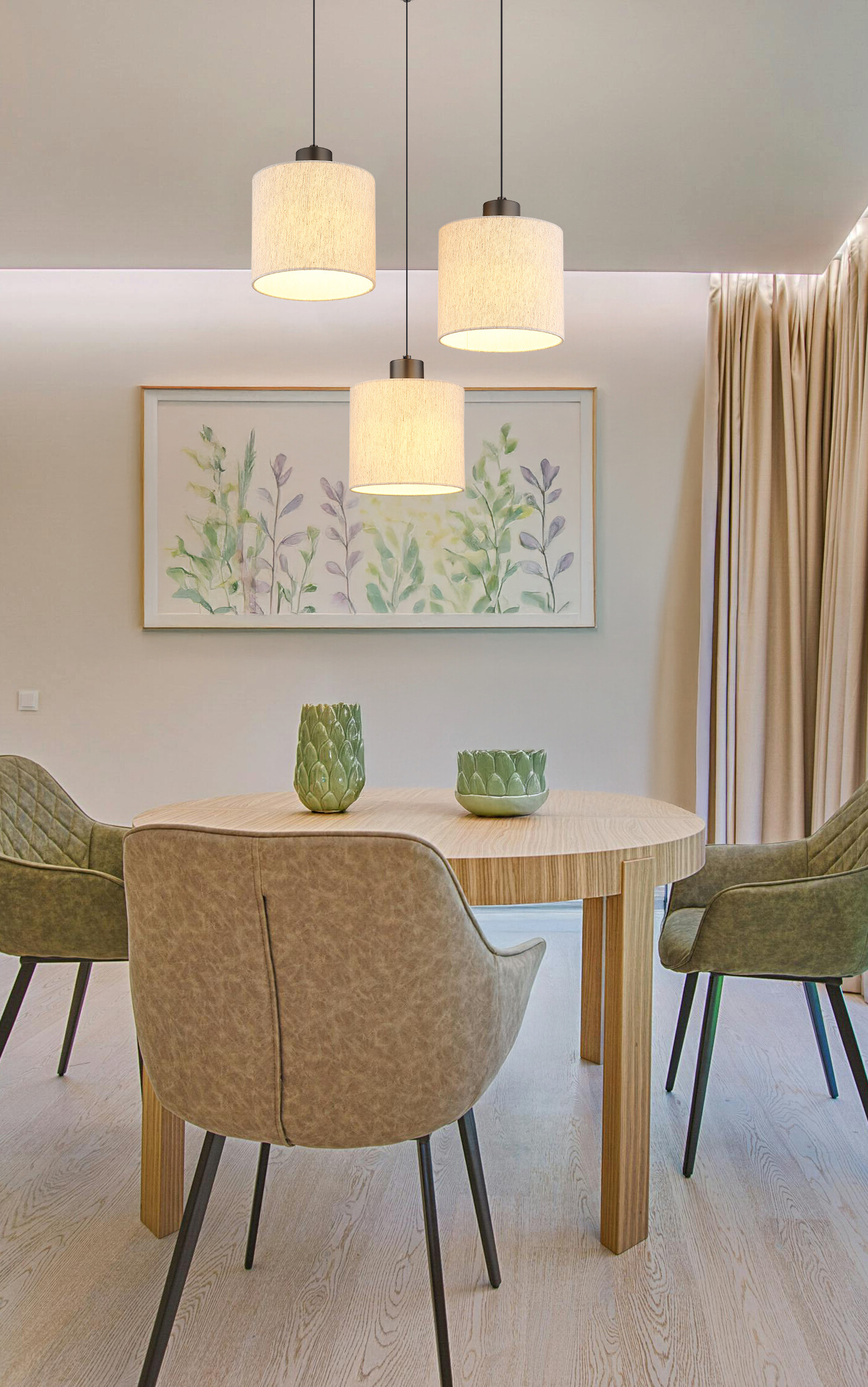 GLOBO Pendelleuchte creme schwarz Metall Leinen H/D: ca. 180x49 cm 1.0 Brennstellen