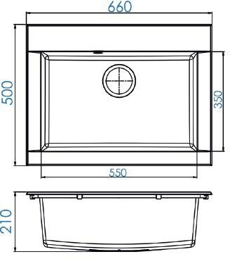 Respekta Einbauspüle Ohio 66 x 50 S schwarz Mineralite B/H/T: ca. 66x21x50 cm