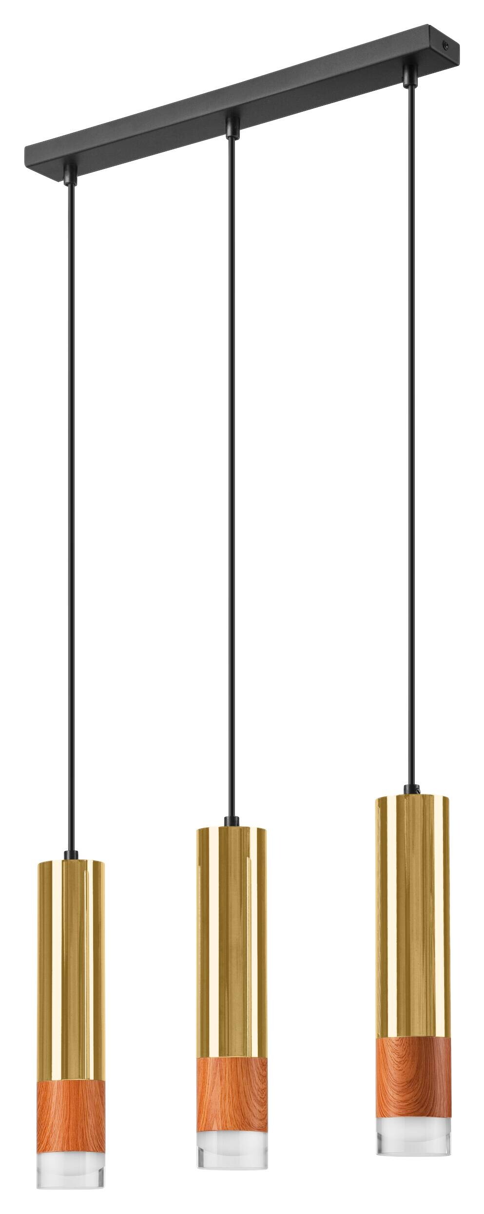 Lamkur Pendelleuchte gold Stahl Glas B/H/L: ca. 8x95x45 cm GU10 3 Brennstellen