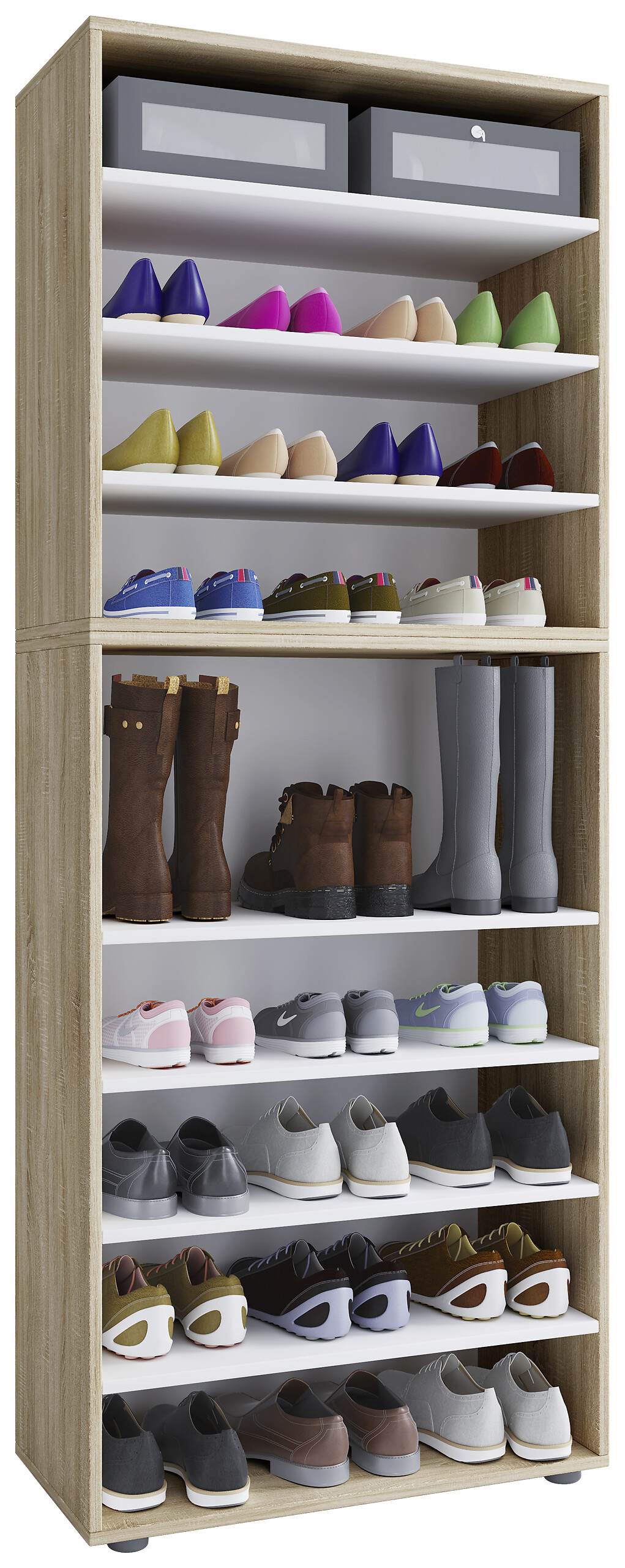 Schuhregal Lona Eiche Sonoma Nachbildung weiß B/H/T: ca. 70x183x37 cm