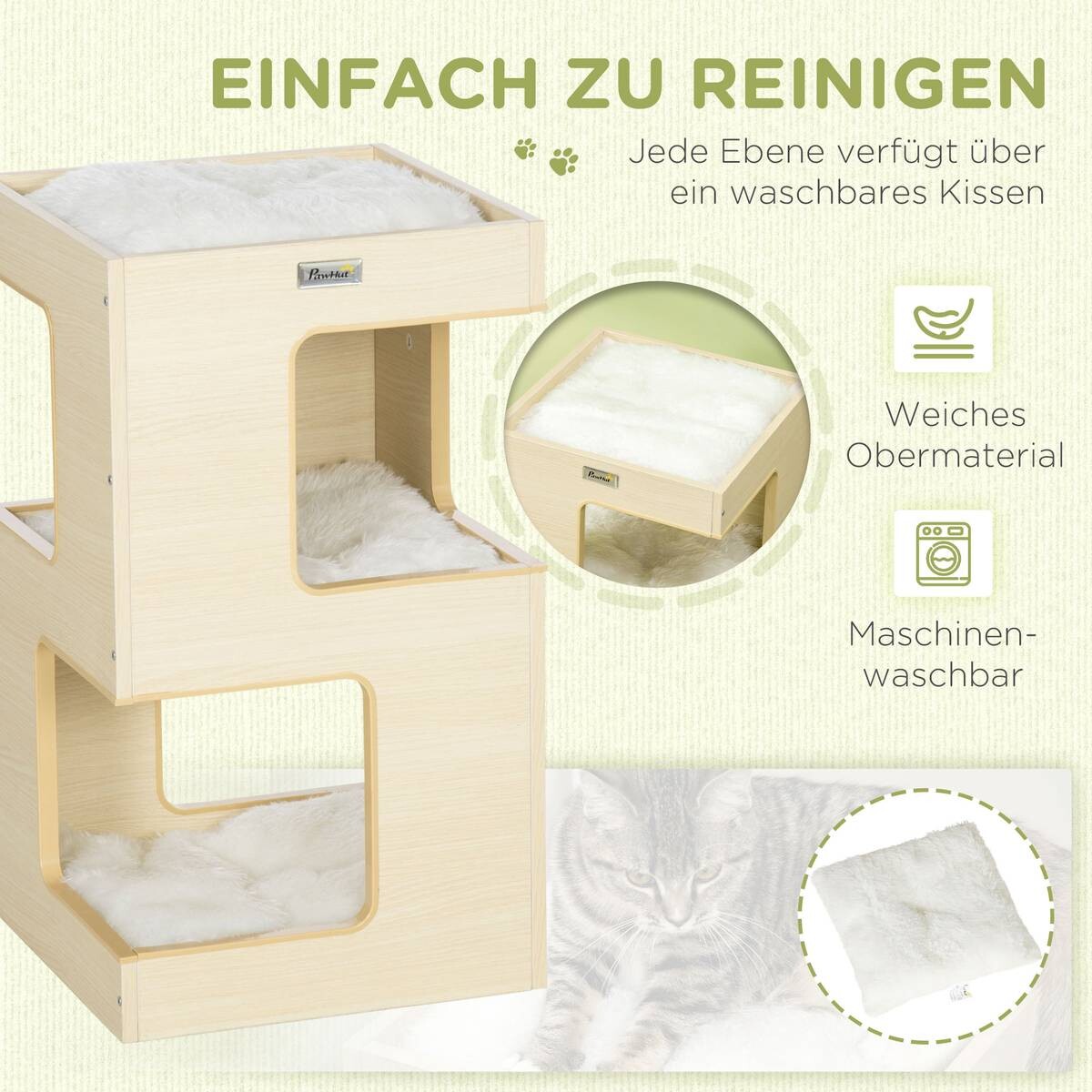 PawHut Katzenhaus Eiche Spanplatte B/H/L: ca. 34x60x34 cm