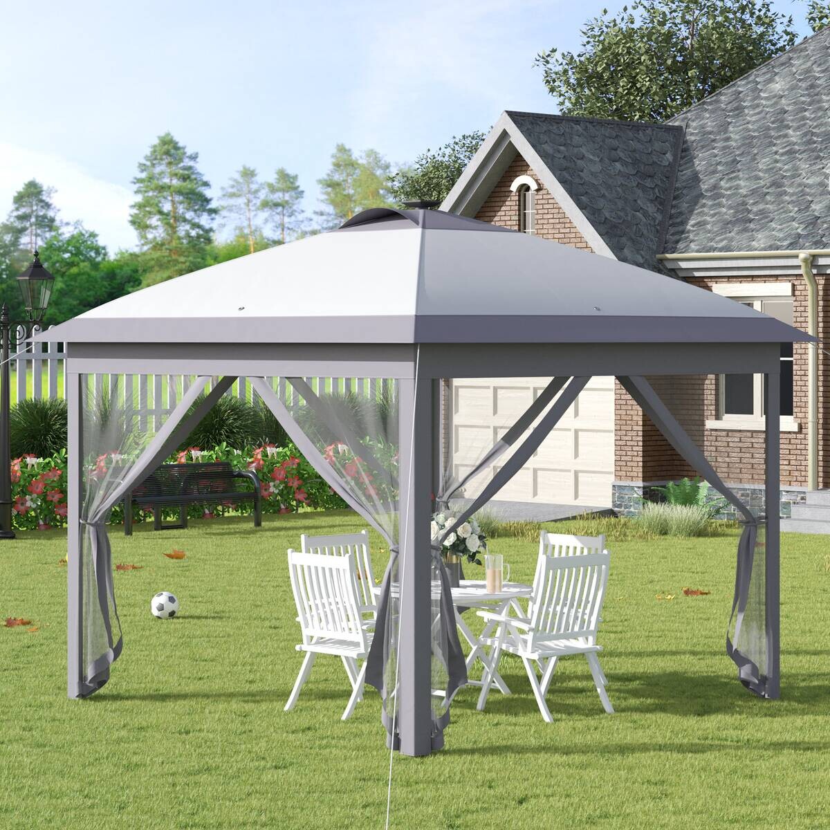 Outsunny Faltpavillon grau Polyester-Mischgewebe B/H/L: ca. 330x288x330 cm