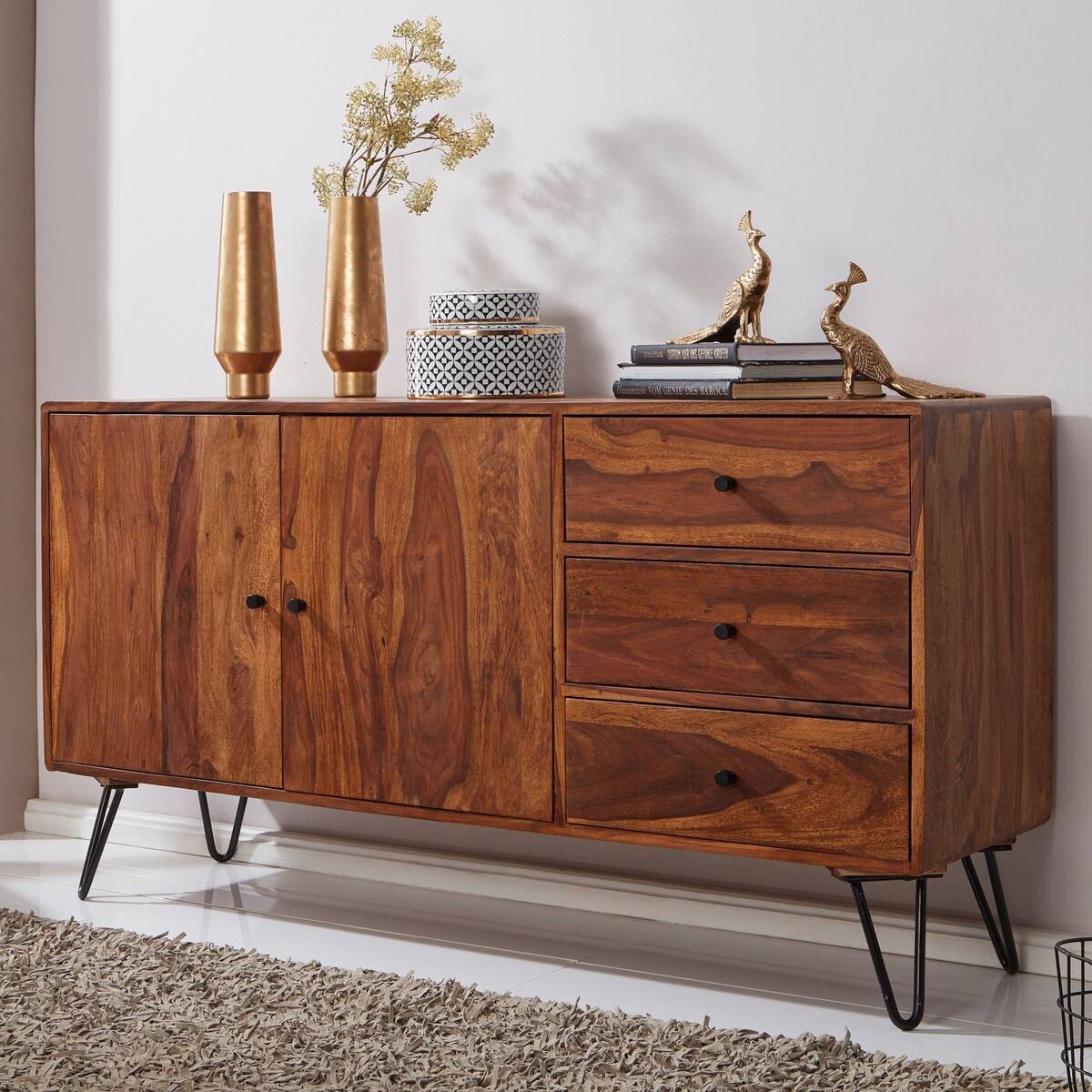 Sideboard schwarz lackiert natur beschichtet B/H/T: ca. 145x75x40 cm