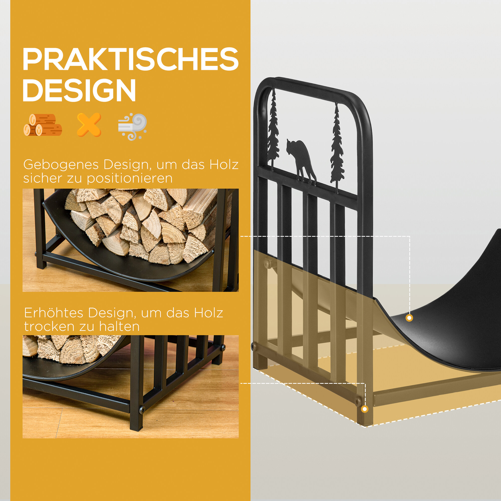 Outsunny Kaminholzregal schwarz B/H/L: ca. 33,5x43x42 cm