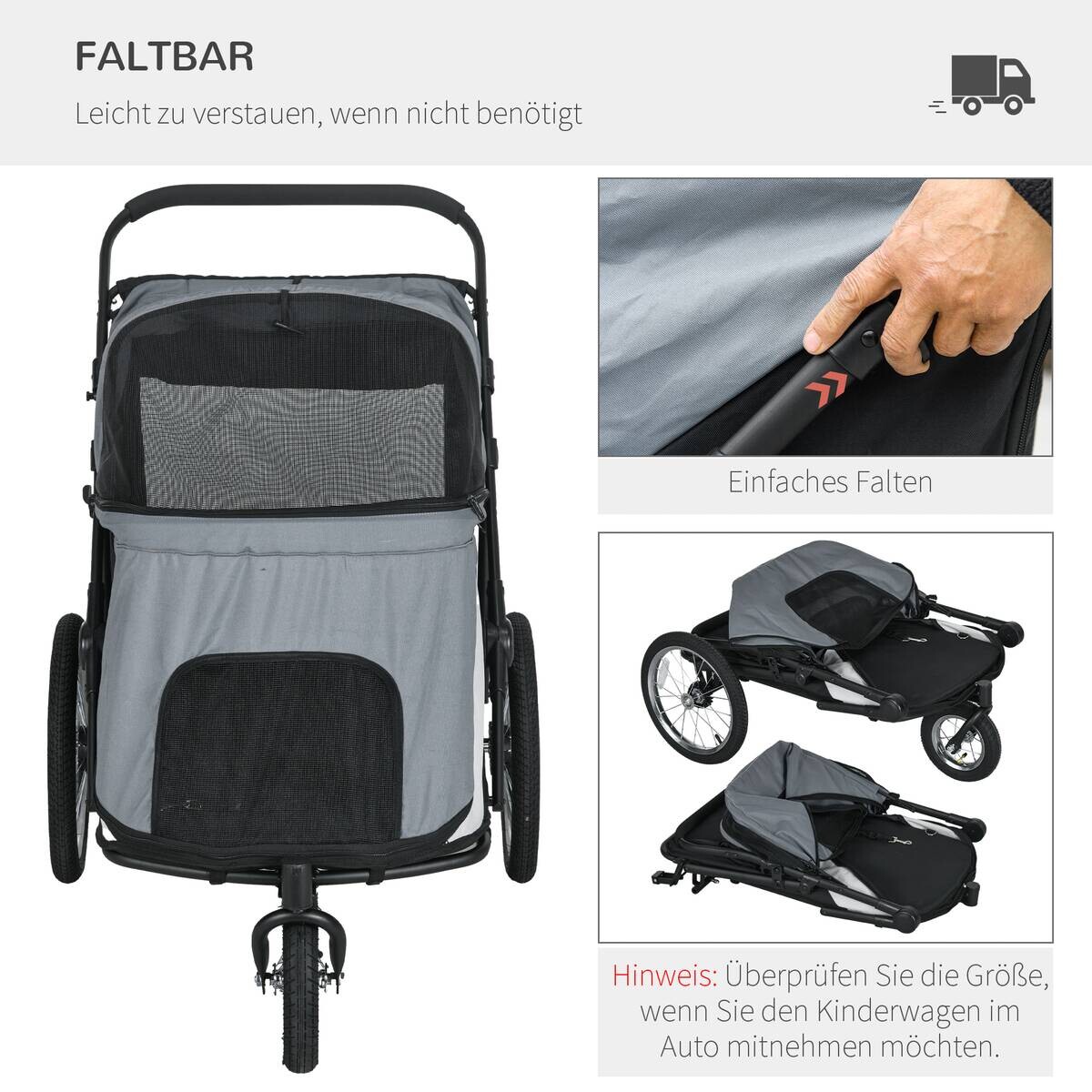 PawHut Hundebuggy grau Polyester-Mischgewebe B/H/L: ca. 70x97,5x111 cm