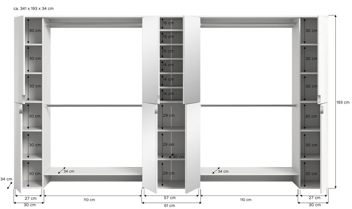 Garderobe PROJEKT X weiß weiß Hochglanz B/H/T: ca. 341x191x37 cm