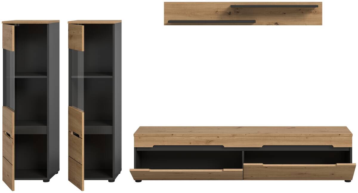 Wohnwand Canu basaltgrau Nachbildung Artisan Oak Nachbildung B/H/T: ca. 272x141x33 cm