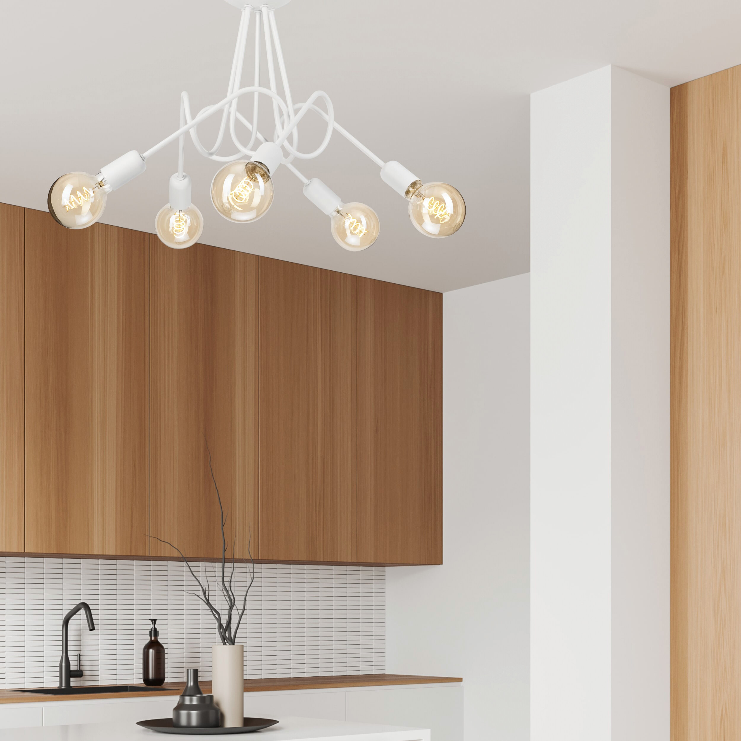 Lamkur Kronleuchter weiß Stahl B/H/L: ca. 39x54x54 cm E27 5 Brennstellen