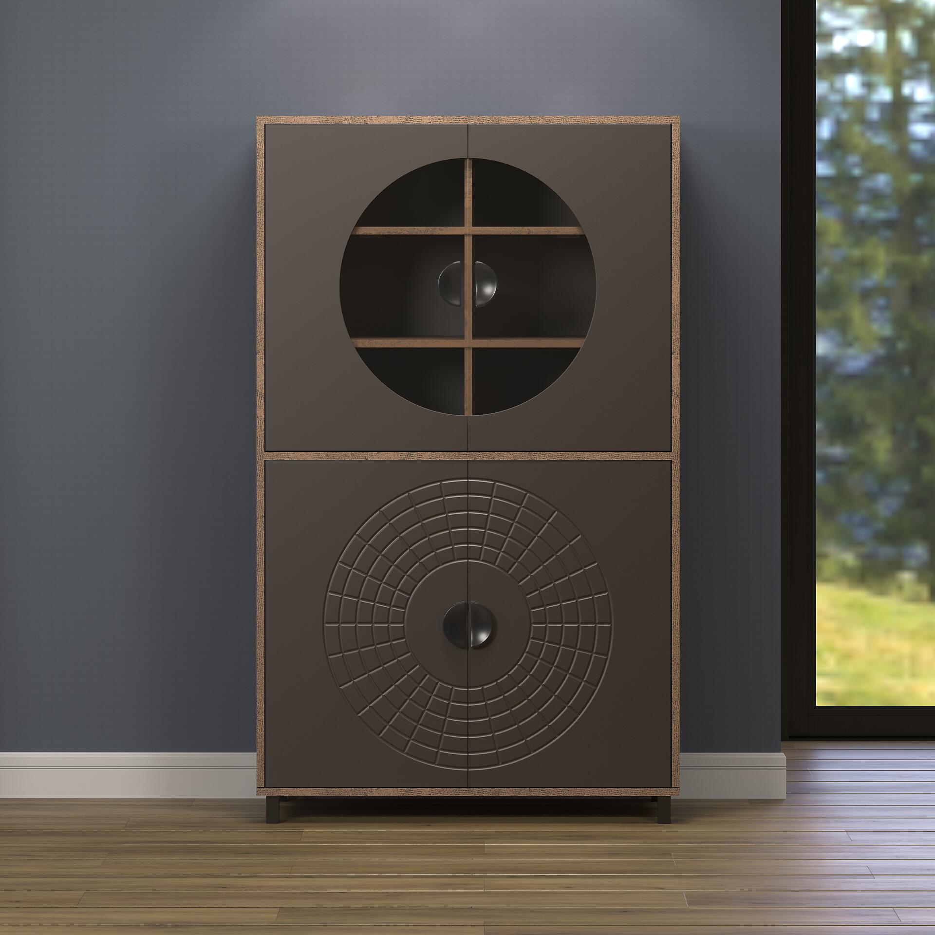 Highboardvitrine Fusion Eiche dunkel Nachbildung bronze Optik B/H/T: ca. 97x163x42 cm