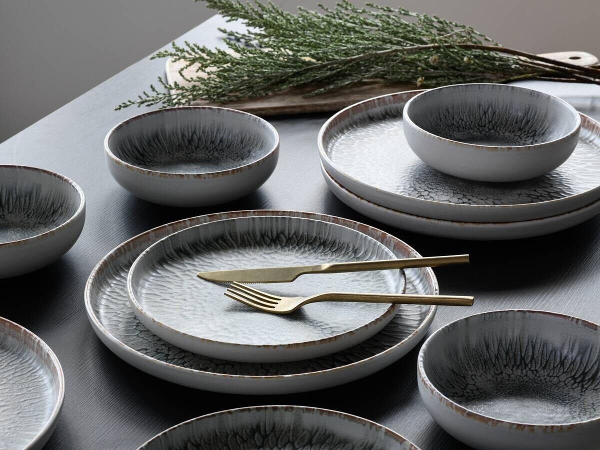 CreaTable Tafelservice Uno grau Steinzeug 12 tlg.