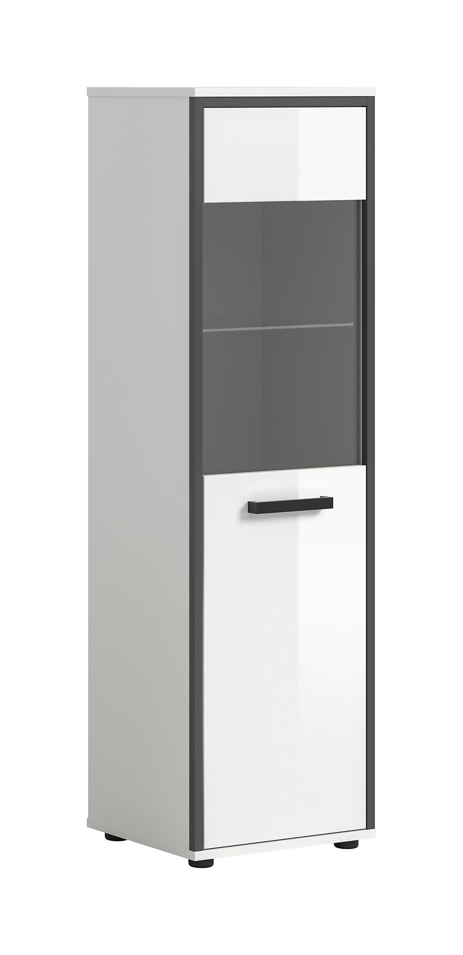 Midischrank KOJAK weiß Hochglanz anthrazit grau B/H/T: ca. 40x139x34 cm