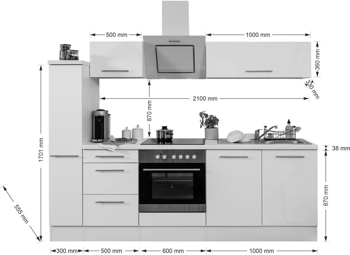 Respekta Küchenblock Amanda schwarz Hochglanz B/H/T: ca. 240x200x60 cm