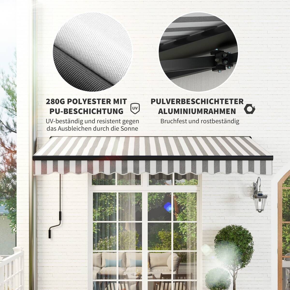 Outsunny Gelenkarmmarkise weiß B/H/L: ca. 250x150x350 cm