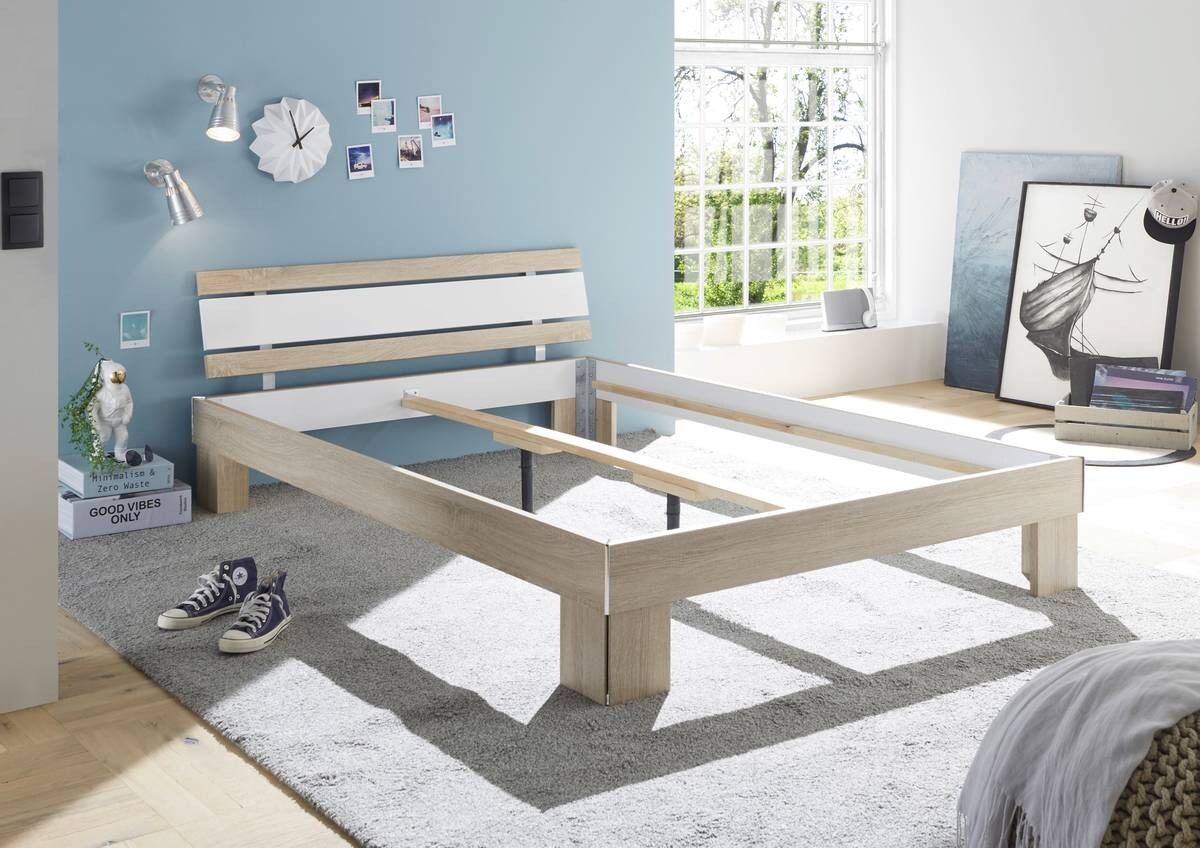 Futonbett Lyon Eiche Sonoma Nachbildung weiß Liegefläche B/L: ca. 140x200 cm