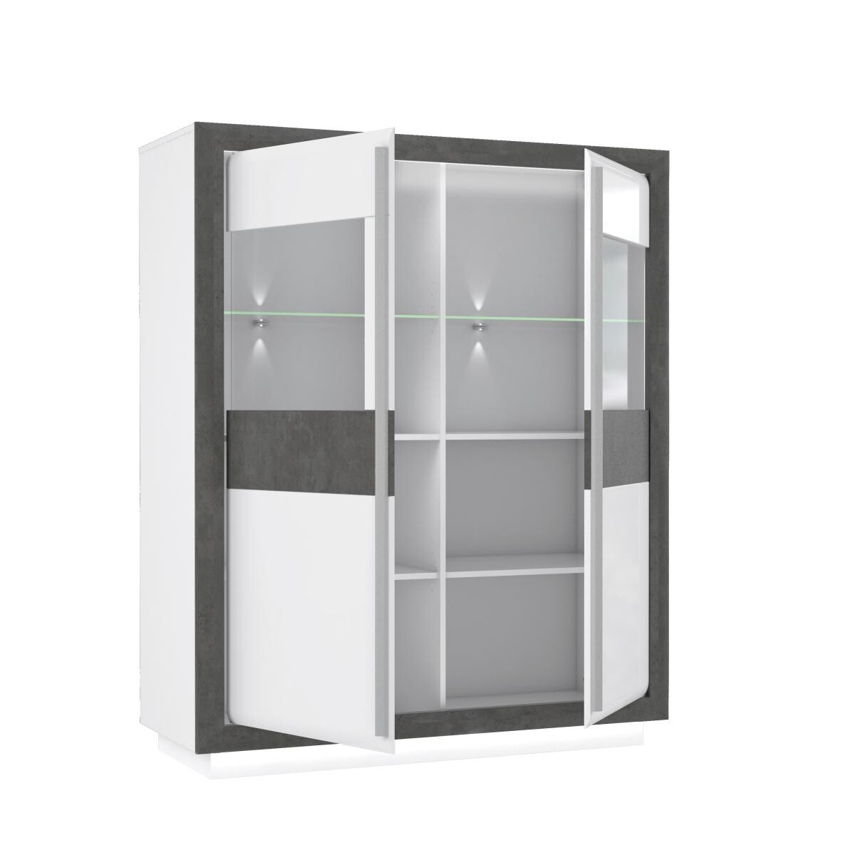 Highboard weiß Hochglanz Beton dunkel Optik B/H/T: ca. 133x162x53 cm