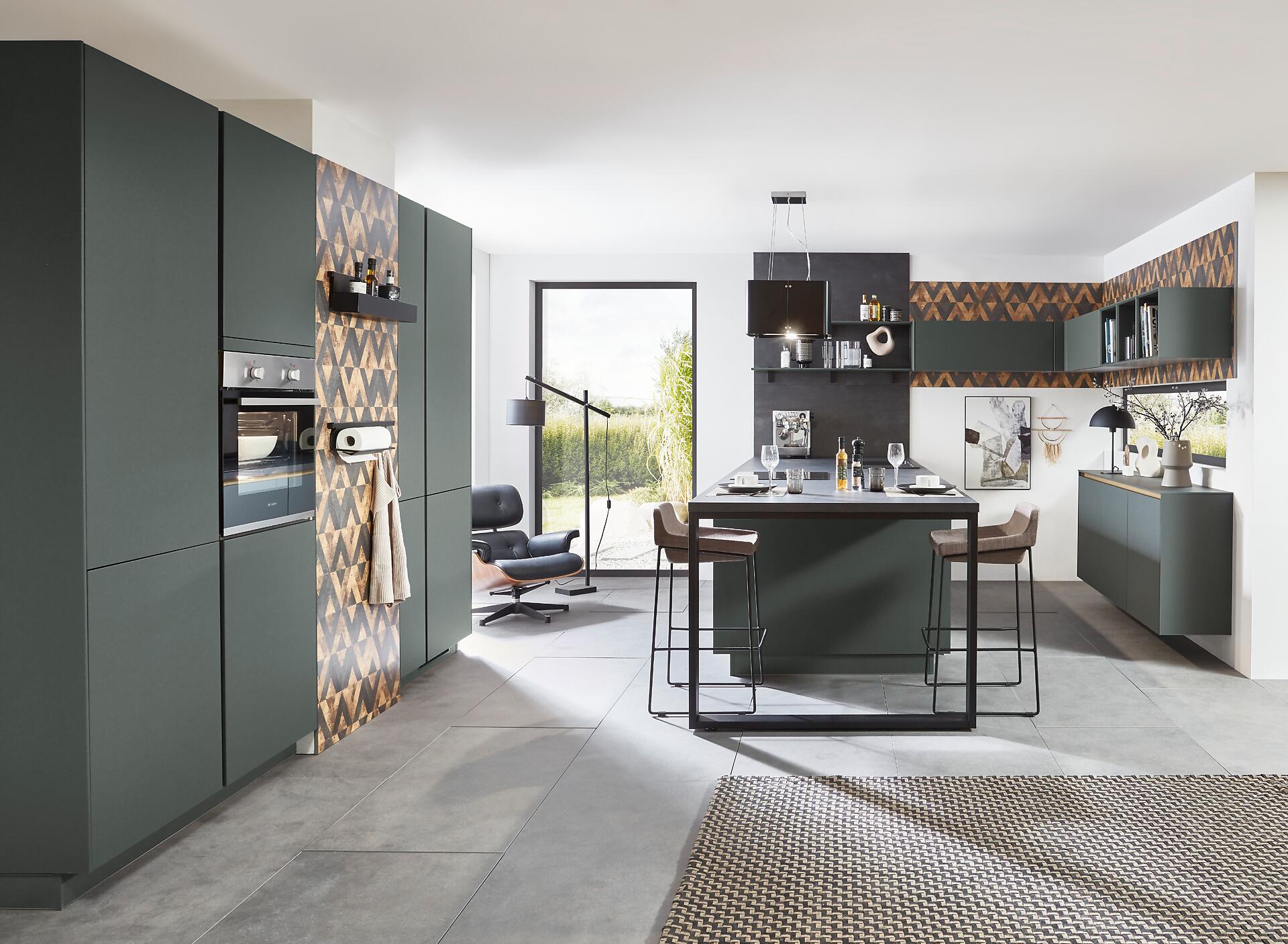 nobilia Inselküche Easytouch Mineralgrün Lacklaminat B/T/L: ca. 272x60x262 cm