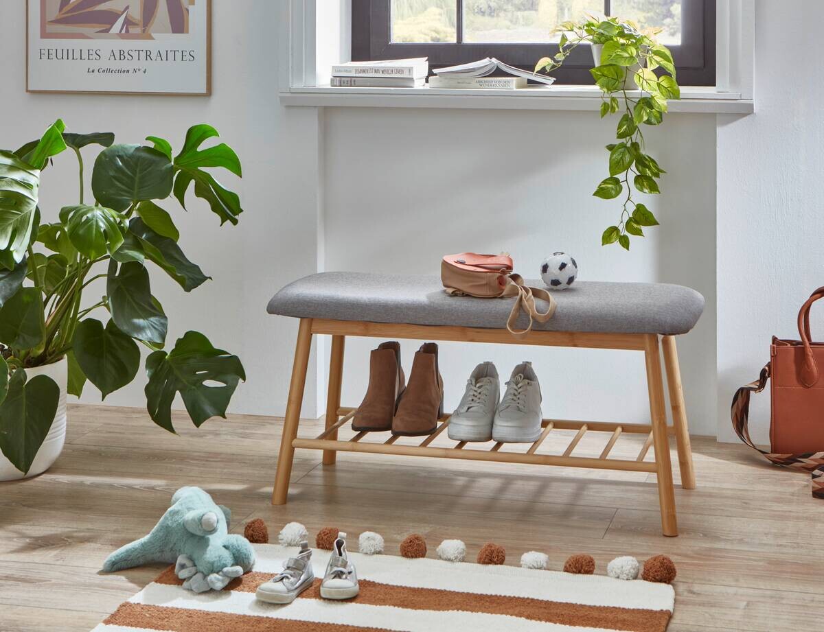 Sitzbank natur grau B/H/T: ca. 90x45x34 cm