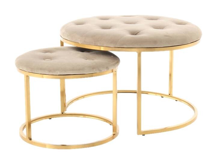 360 Living Hocker Myla 100 2er-Set taupe gold Samt Metall H/D: ca. 41x60 cm