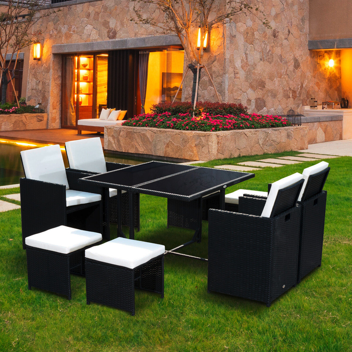 Outsunny Sitzgruppe schwarz Polyrattan