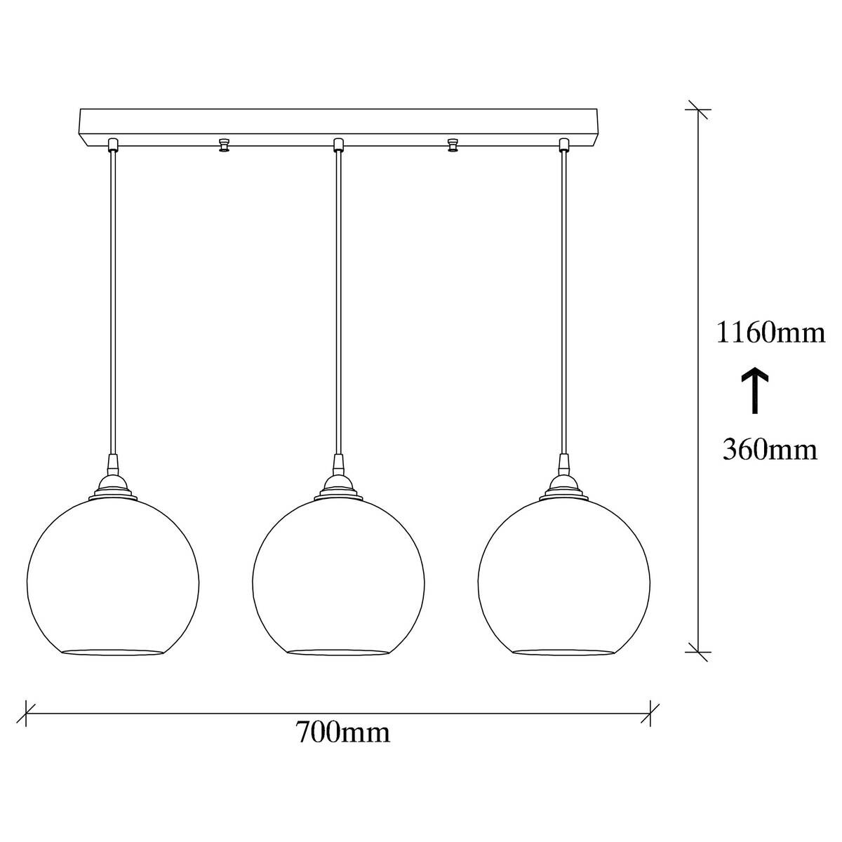 Opviq Pendelleuchte gold schwarz Glas B/H/T/L: ca. 70x116x20x70 cm E27 3 Brennstellen