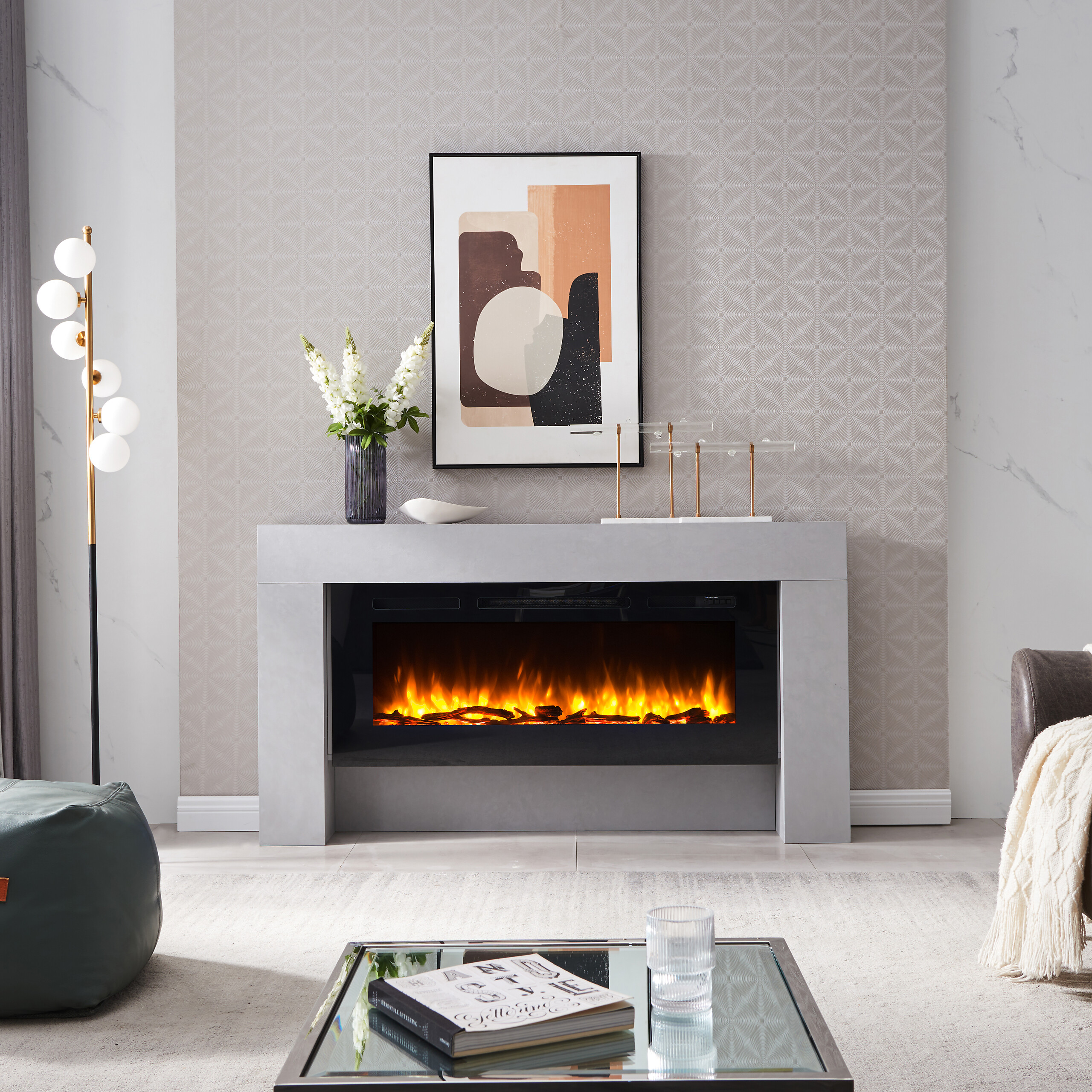 Balderia Elektrischer Kamin Elektrischer-Kamin Zeus grau MDF B/H/T: ca. 88x161x21 cm